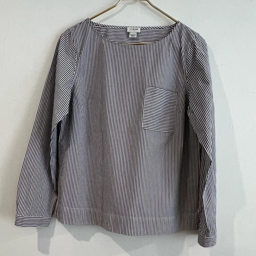 J. Crew women long sleeve striped shirt blouse top with pocket black white small